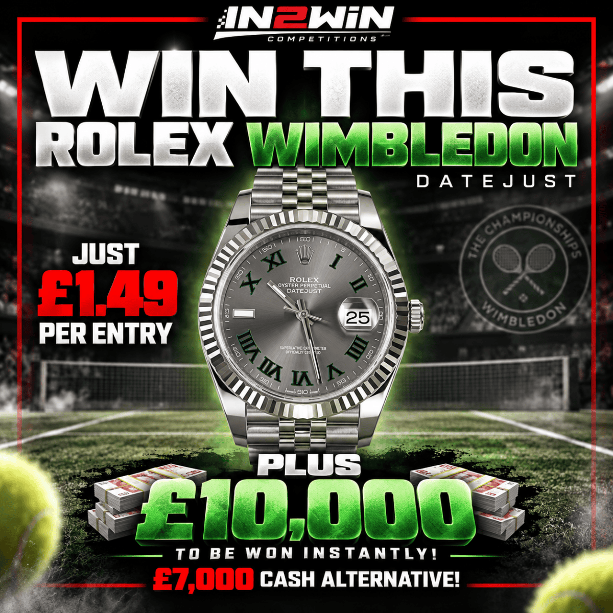 WIN A £12,000 ROLEX WIMBLEDON DATEJUST FOR JUST £1.49! 🎾⌚🔥